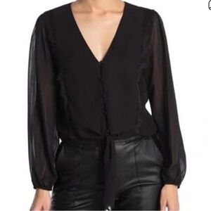 Wayf Black Sheer Button-Front Blouse